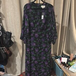 Sachin + Babi Purple and Black V-Neck Sundress with Bishop Sleeves
